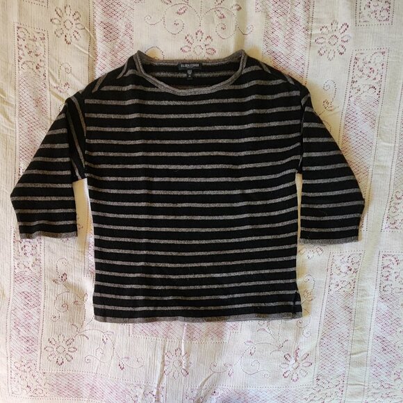 Eileen Fisher P/S striped black/gray pullover - Picture 1 of 5